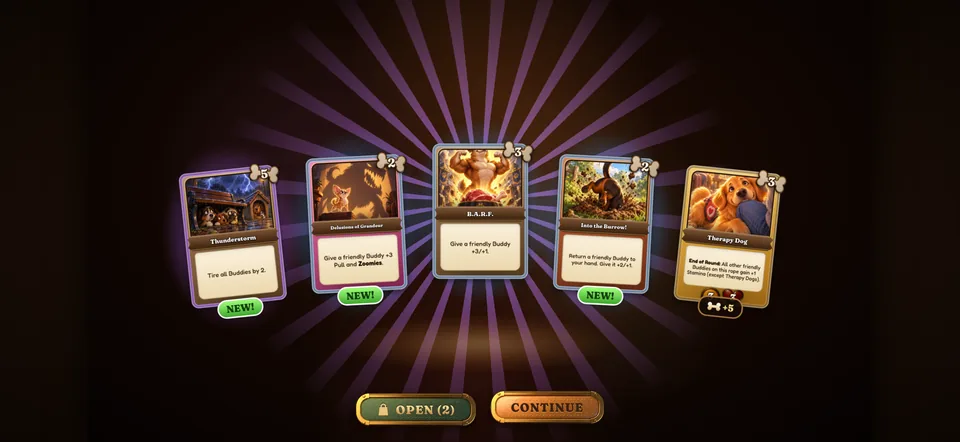 An opened Surprise Bag: five cards, three of them new to your collection.