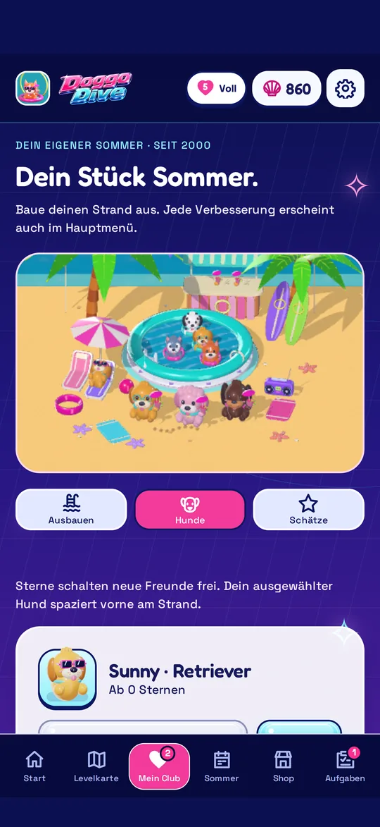 Mein Club, Hunde: Sterne schalten neue Freunde wie Sunny den Retriever frei.