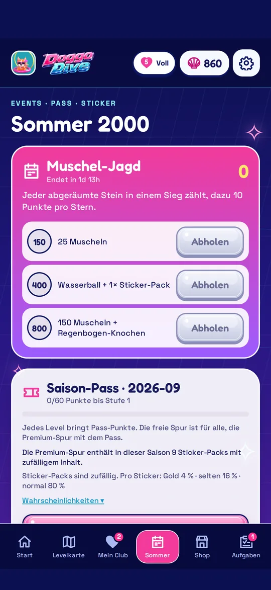 Sommer 2000: Wochen-Event, Saison-Pass und Sticker-Album.
