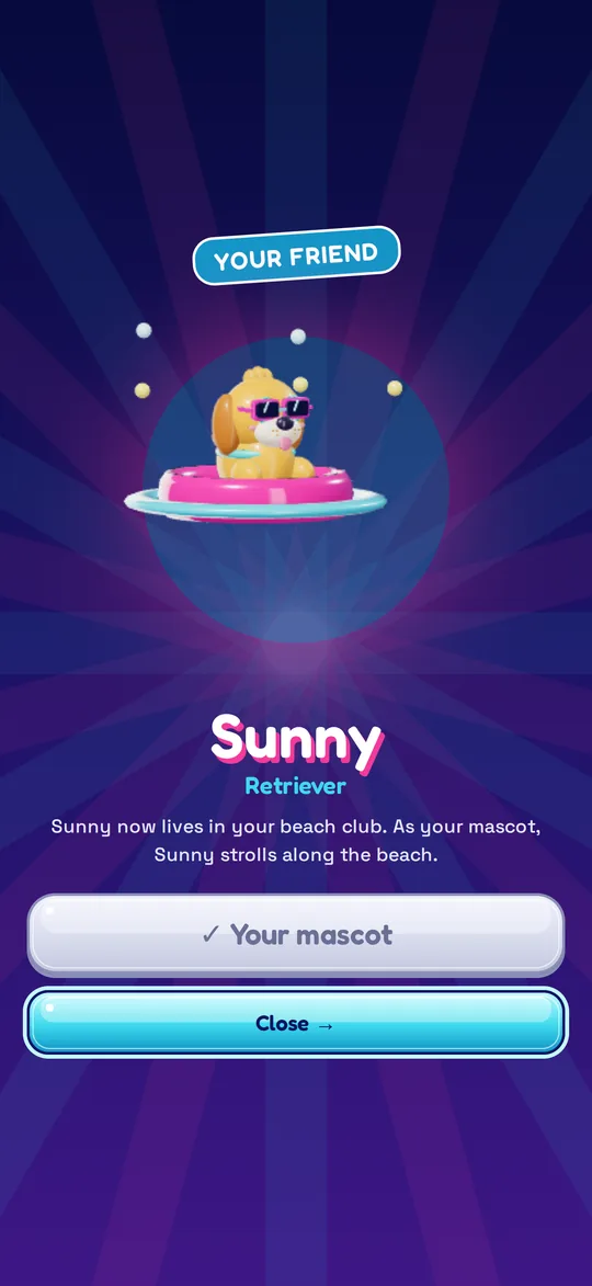 Sunny in sunglasses on a swim ring – your beach mascot.