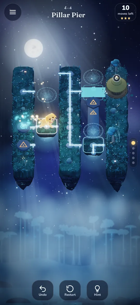 A puzzle at Mistmere with a held stone, runes and light bridges.