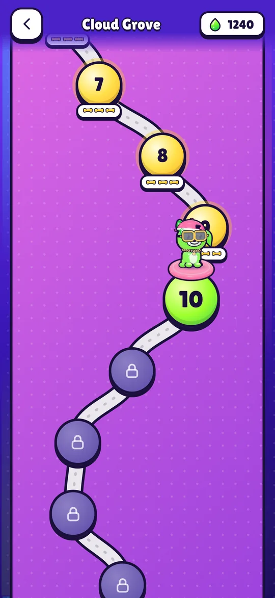 On the Cloud Grove map, Buddy stands at the next open level.